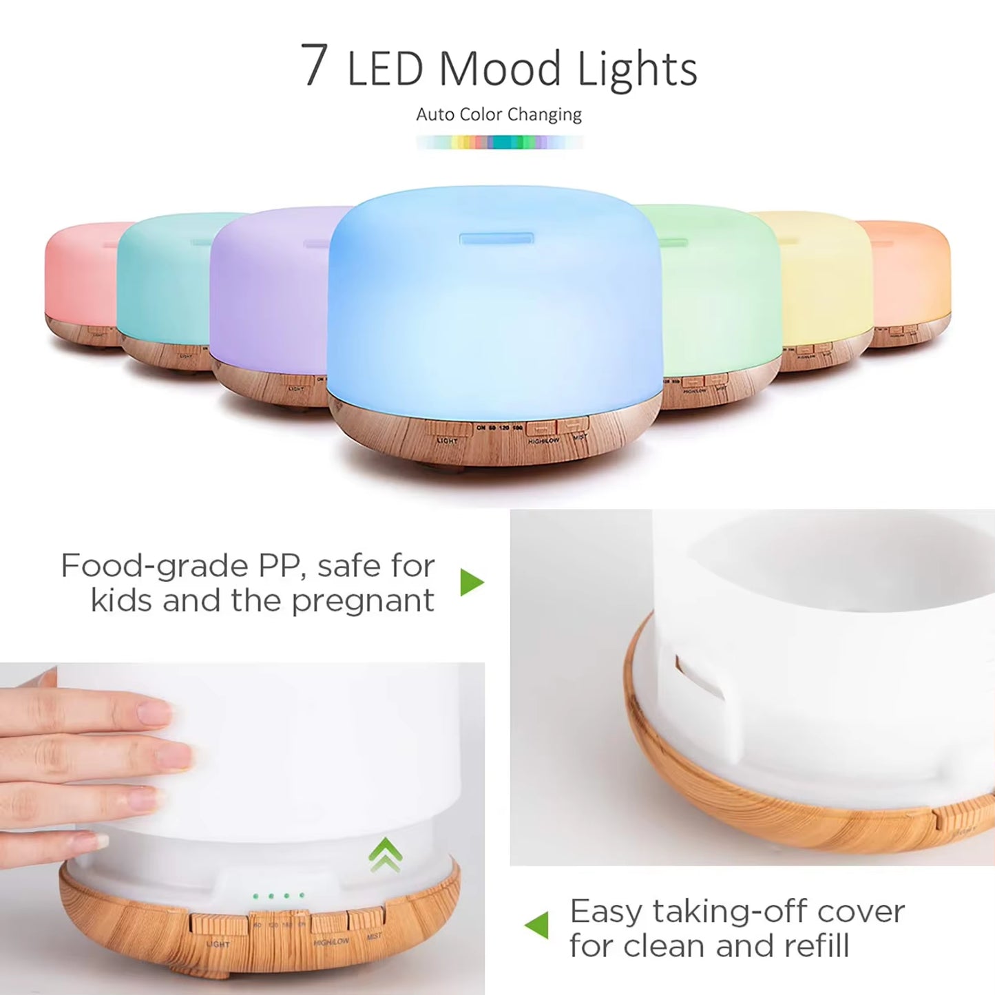 Air Humidifier Essential Oil Diffuser 300ML 500ML Ultrasonic Cool Mist Maker Fogger Humidifier LED Lamp Aroma Diffuser Electric