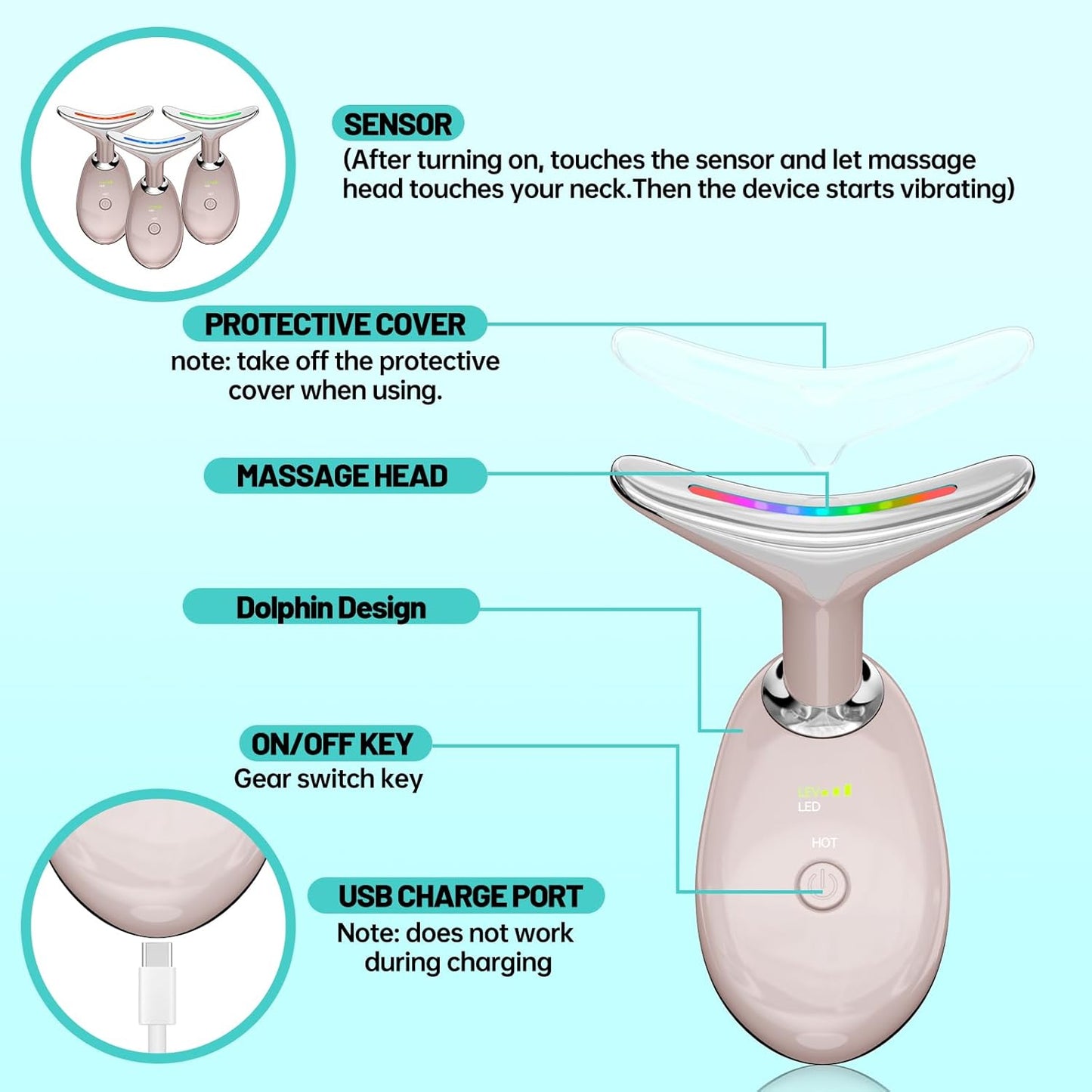 Red Light Therapy for Face, LED Face Massager, RED Light Device, At-Home Face Tool for Skin Care