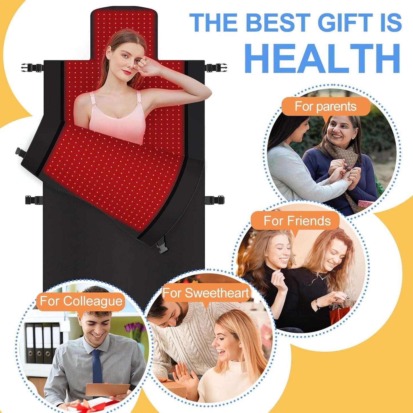 2024 New 3100Pcs Dual Wavelength LED Beads 660Nm&850Nm Red Light Therapy Mat Full Body Used to Relieve Pain 71''X 33''(Black)