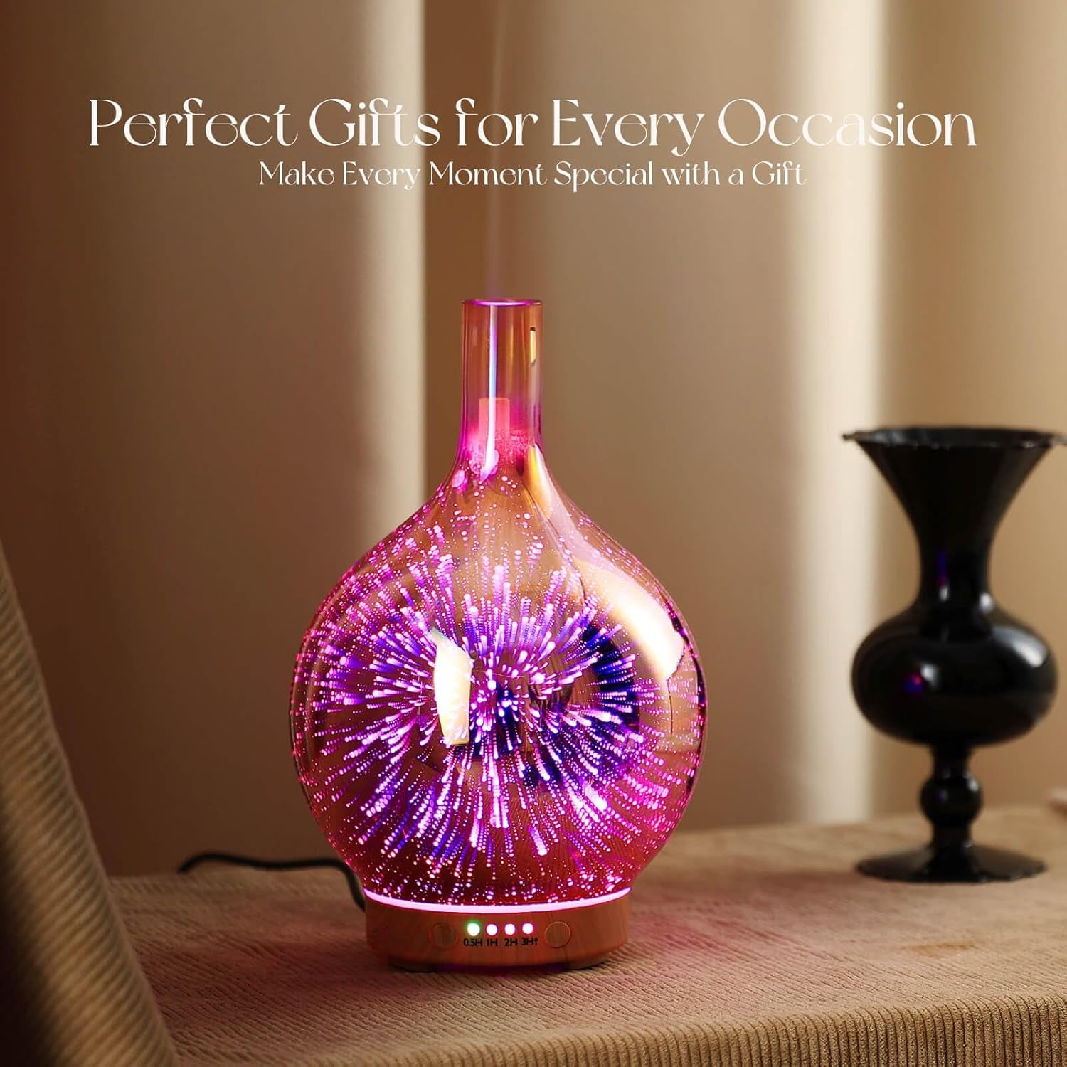 Rose Gold Essential Oil Diffuser 3D Glass Aromatherapy Ultrasonic Humidifier, Waterless Auto-Off, Timer Setting, BPA Free, Air Refresh for Home Hotel Yoga Leisure SPA Gift 100Ml