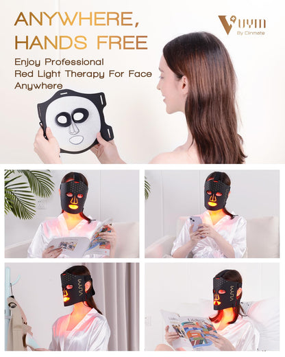 Red Light Therapy Mask for Facial Skincare, Lightweight and Thin with Cordless LCD Controller 292 Leds, Red Light Therapy for Face Brightening anti Aging, Use at Home Travel