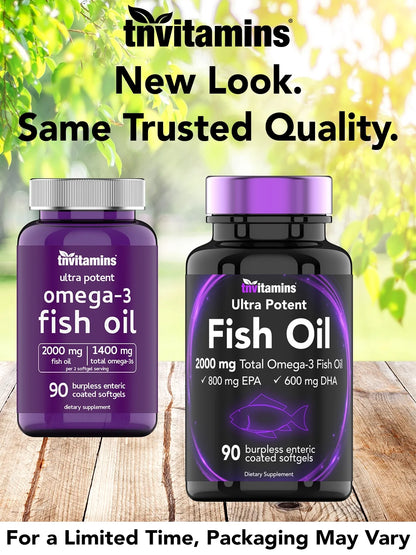 Burpless Omega-3 Fish Oil: 2000Mg X 90 Softgels | 1400Mg Total Omega-3 Fatty Acids (800Mg EPA & 600Mg DHA)