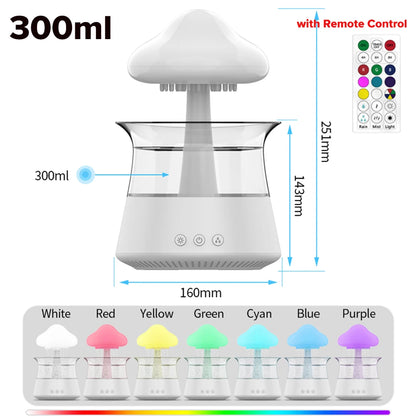 Mushroom Cloud Rain Humidifier Relaxing Raindrop Aromatherapy Machine Ultrasonic Atomization Humidification Colorful Night Light