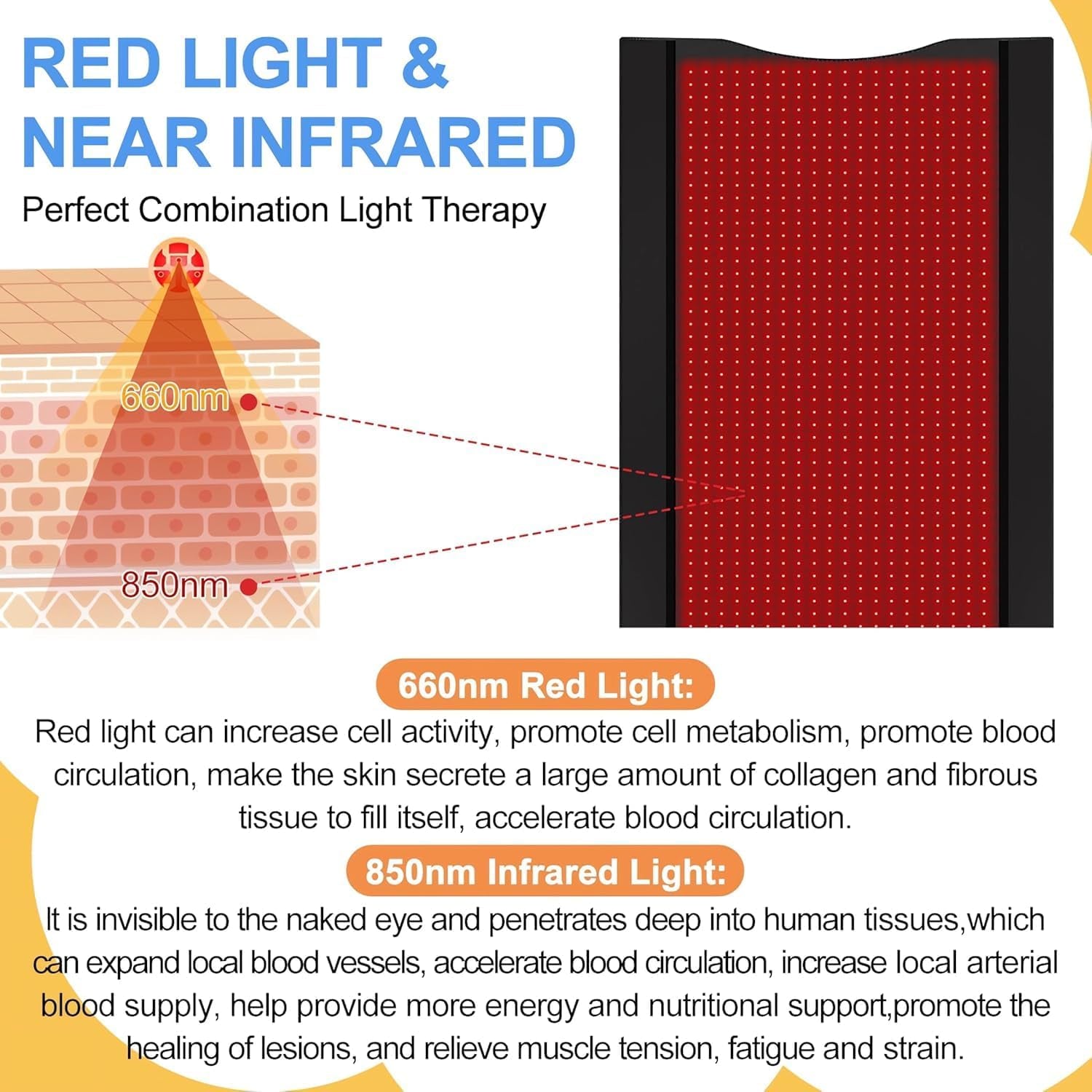 2024 New 3100Pcs Dual Wavelength LED Beads 660Nm&850Nm Red Light Therapy Mat Full Body Used to Relieve Pain 71''X 33''（Black）