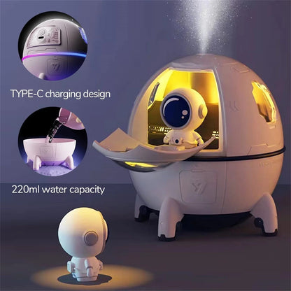 Space Capsule Humidifier, Mini Humidifier, 220Ml Usb Desktop Humidifier for Baby Bedroom Office Home, Colorful Night Mode Dehumidifier for Bedroom