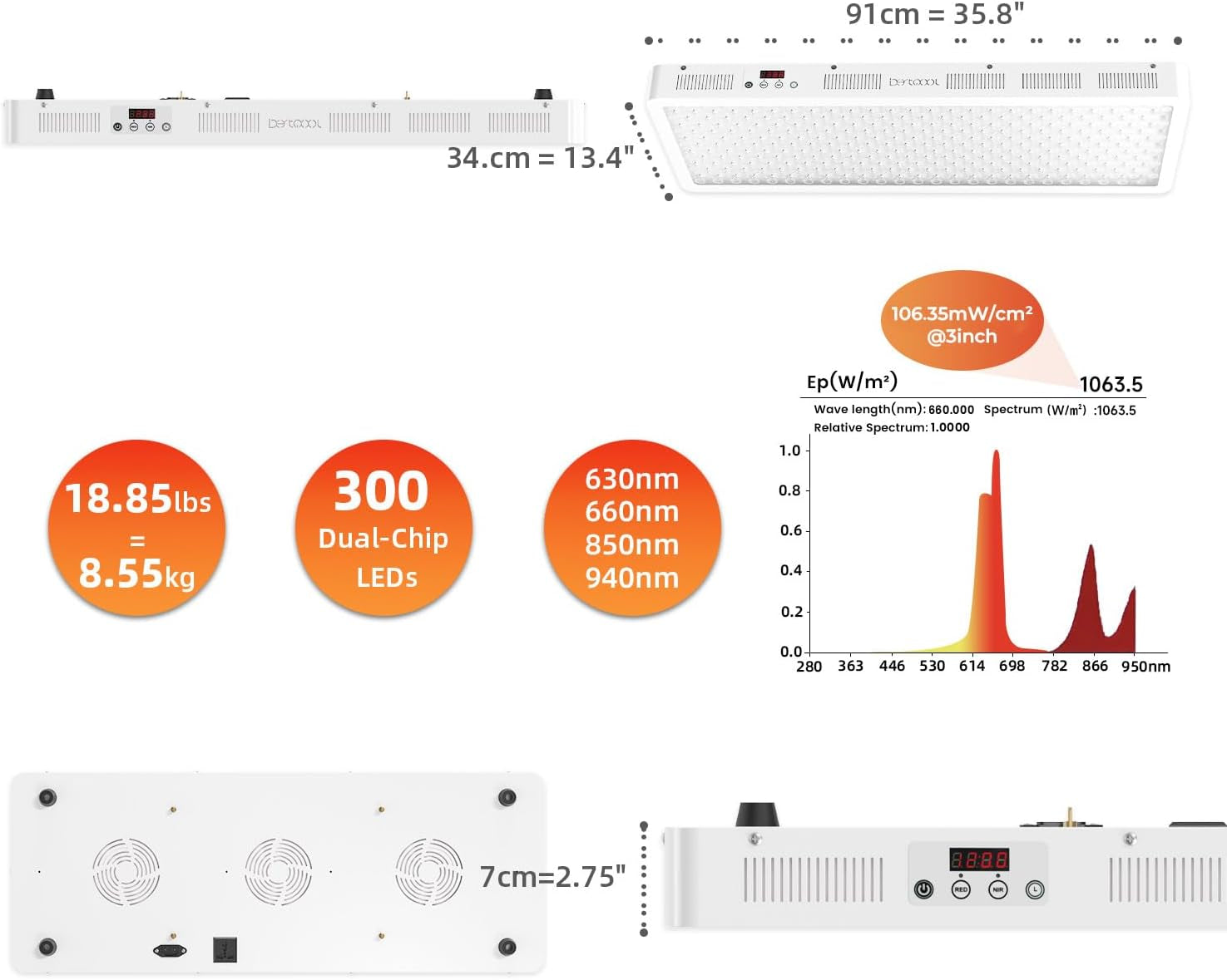 Red Light Therapy Device, 4 Wavelengths Full Body near Infrared Light Therapy, Elite Grade Dual Chip 300 Leds, High Power Panel for Pain Relief, Muscle, Skin, Energy. 500W. Modular Design.