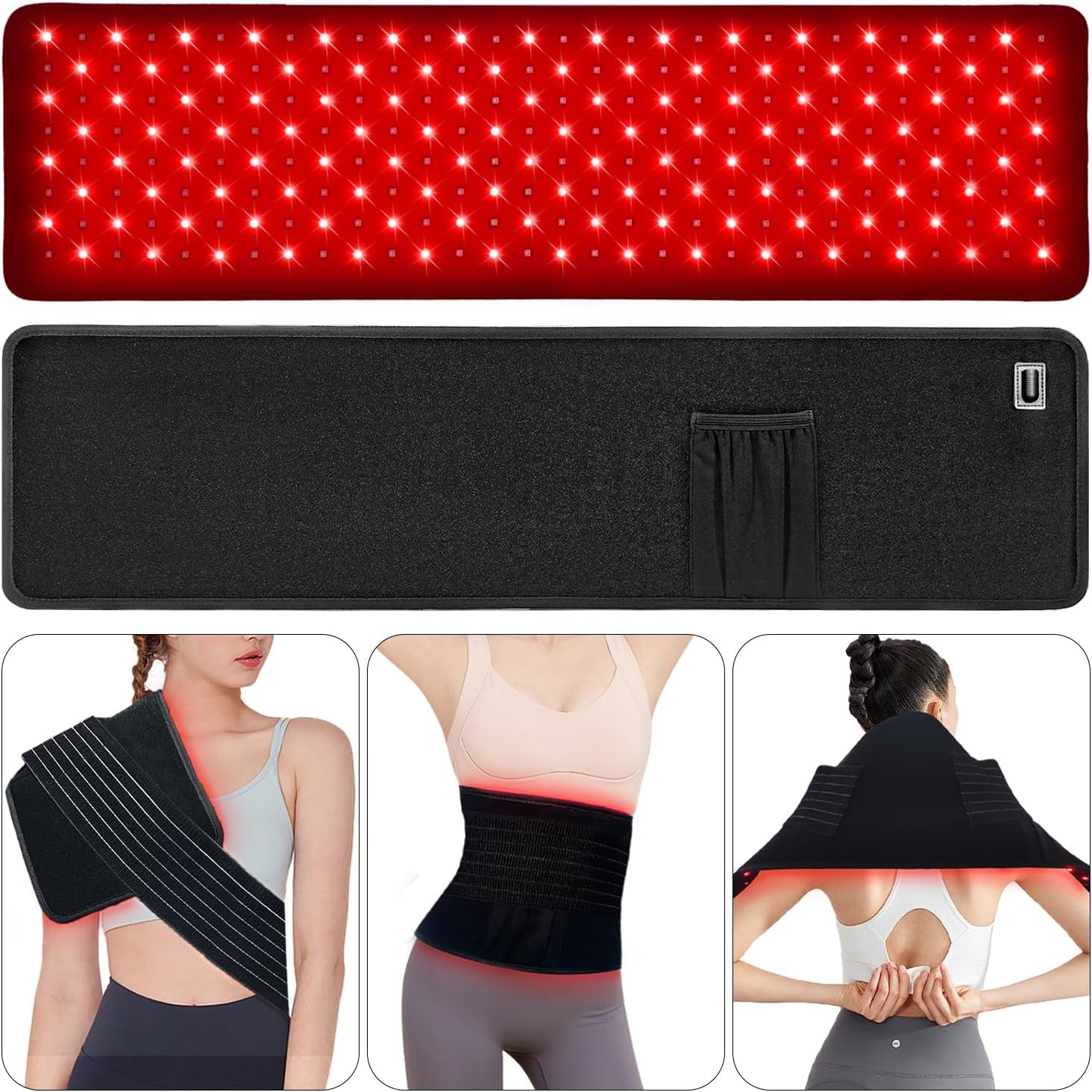 Red Light Therapy for Body Relieve Body Pain and Muscle Fatigue,Retractable Red Light Therapy Belt, Portable Infrared Light Therapy Device at Home Black （31.5X11.8Inch）