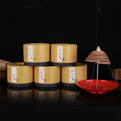 FY 24/12 Hours Coil Incense Household Buddha Sandalwood Wormwood Incense Coil Optional Red Incense Holder Toilet Deodorization