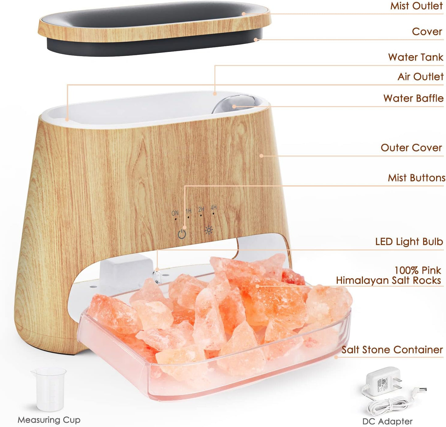 2-In-1 Ultrasonic Essential Oil Diffuser & Himalayan Salt Lamp, Aromatherapy Diffuser Cool Mist Humidifier with Auto off Function, 100% Pure Himalayan Pink Salt Rock, 150Ml (Wooden Grain)