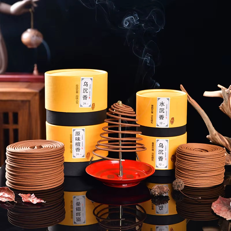 FY 24/12 Hours Coil Incense Household Buddha Sandalwood Wormwood Incense Coil Optional Red Incense Holder Toilet Deodorization