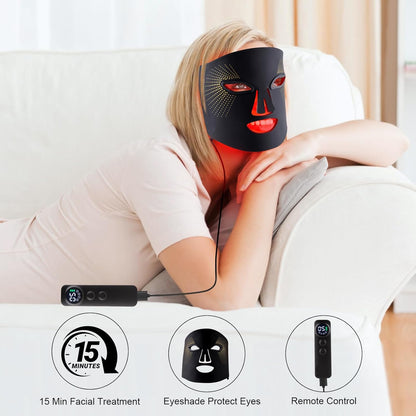 Red Light Therapy for Face, Red Light Therapy Mask, 3 Colors LED Facial Mask for Wrinkle Remove & anti Aging, Skin Care Home Use,Black