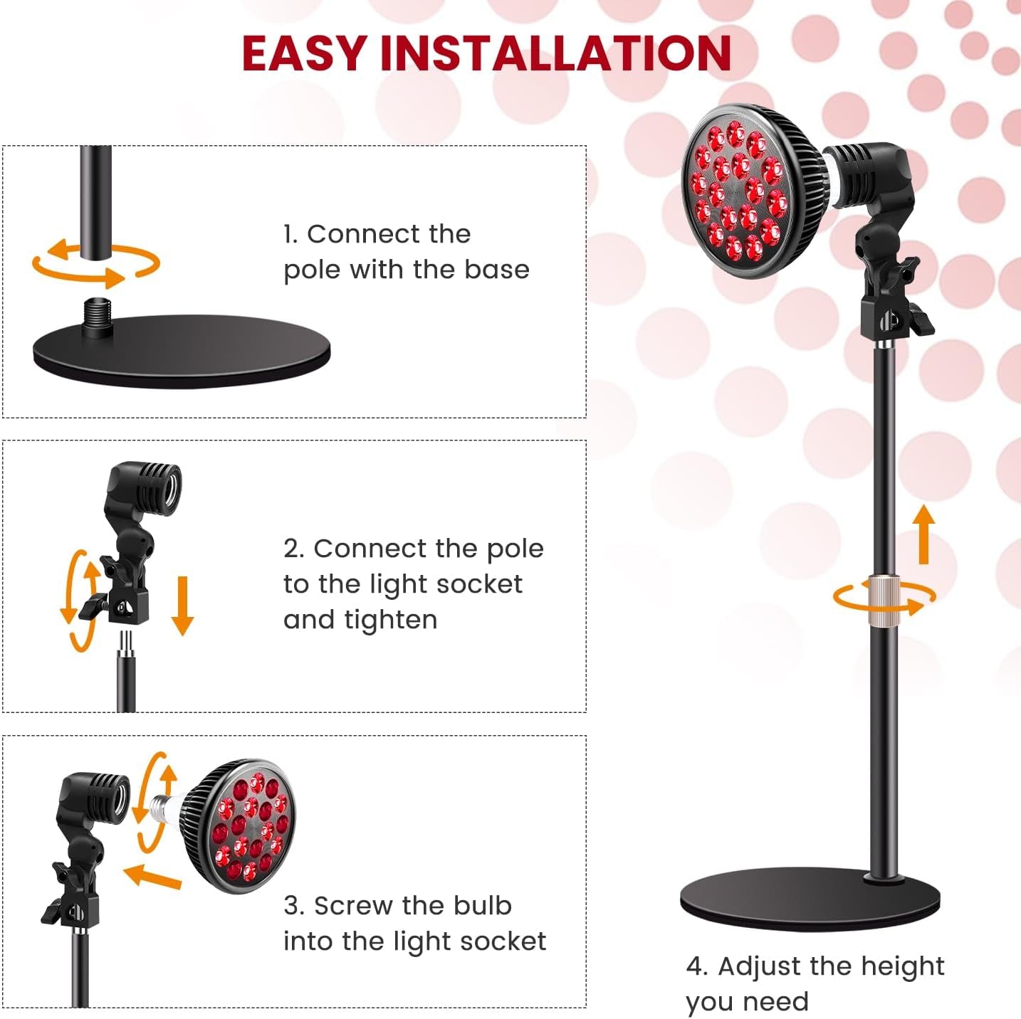 Red Light Therapy Lamp for Face and Body, LED Red Light Therapy Bulb with Adjustable Desk Stand 10In-16.5In, 18 Leds 660Nm Red and 850Nm near Infrared Combo Red Light Therapy Device at Home