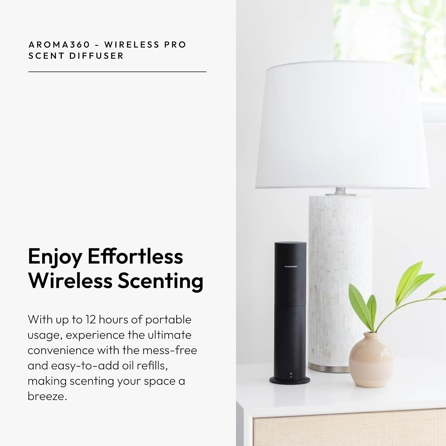 - Wireless Pro Essential Oil Diffuser - 600 Sq Ft Coverage - Cordless & Portable with Remote - Aromatherapy Scent Diffuser - Home, Spa, Office & Business - Air Freshener - Midnight Black