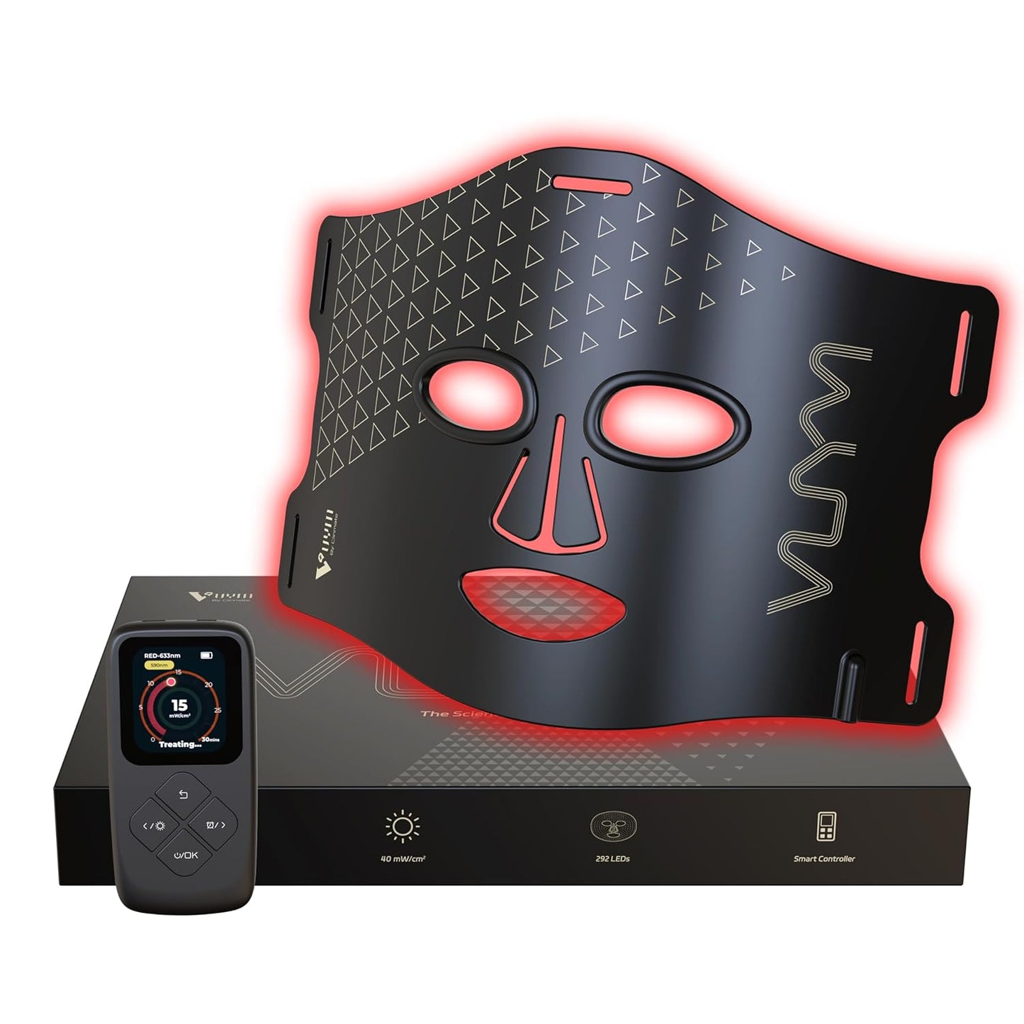 Red Light Therapy Mask for Facial Skincare, Lightweight and Thin with Cordless LCD Controller 292 Leds, Red Light Therapy for Face Brightening anti Aging, Use at Home Travel