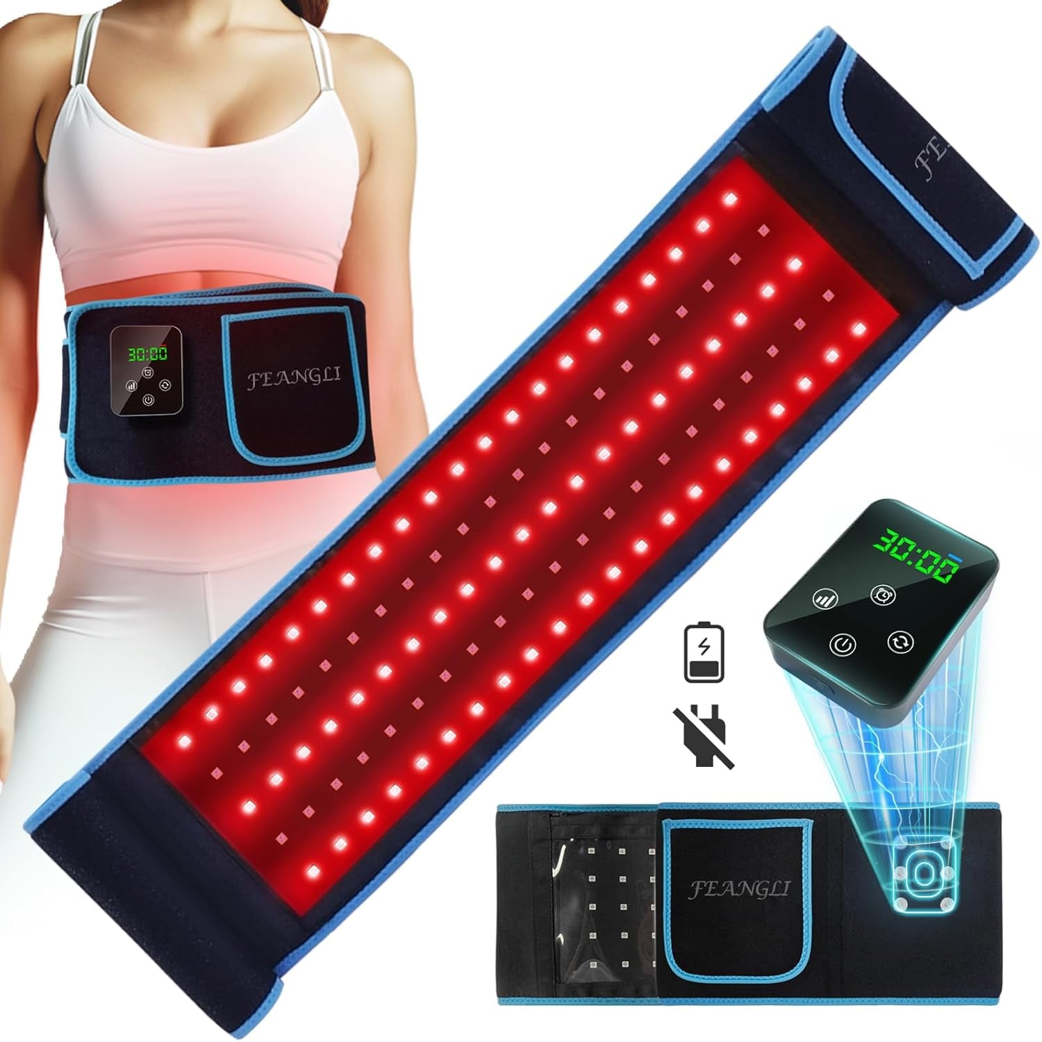 Red Light Therapy, Cordless Red Infrared Light Therapy Belt Rechargeable Wireless for Body Waist Back Knee Joints Pain Relief, Reduce Inflammation, Faster Healing (Upgrade)