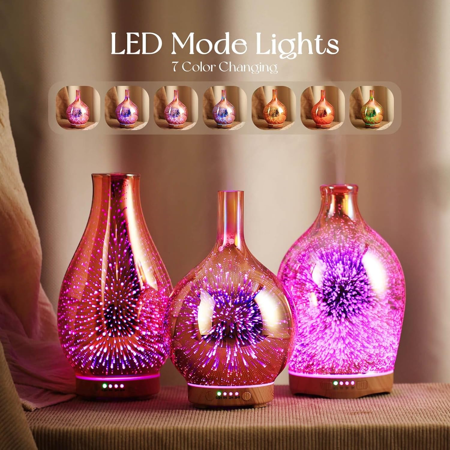 Rose Gold Essential Oil Diffuser 3D Glass Aromatherapy Ultrasonic Humidifier, Waterless Auto-Off, Timer Setting, BPA Free, Air Refresh for Home Hotel Yoga Leisure SPA Gift 100Ml