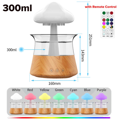 Mushroom Cloud Rain Humidifier Relaxing Raindrop Aromatherapy Machine Ultrasonic Atomization Humidification Colorful Night Light