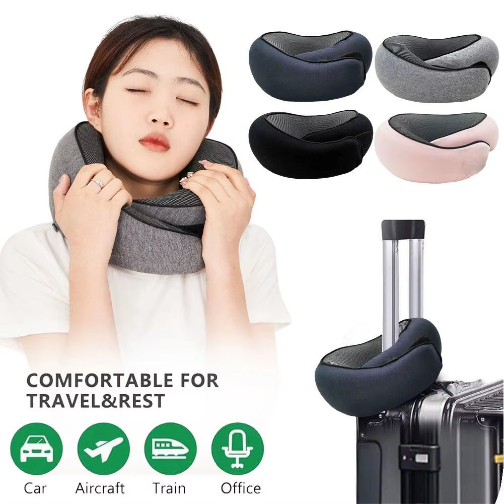 Adjustable U-Shaped Memory Foam Travel Neck Pillow for Car, Airplane, and Portable Headrest Support during Sleep