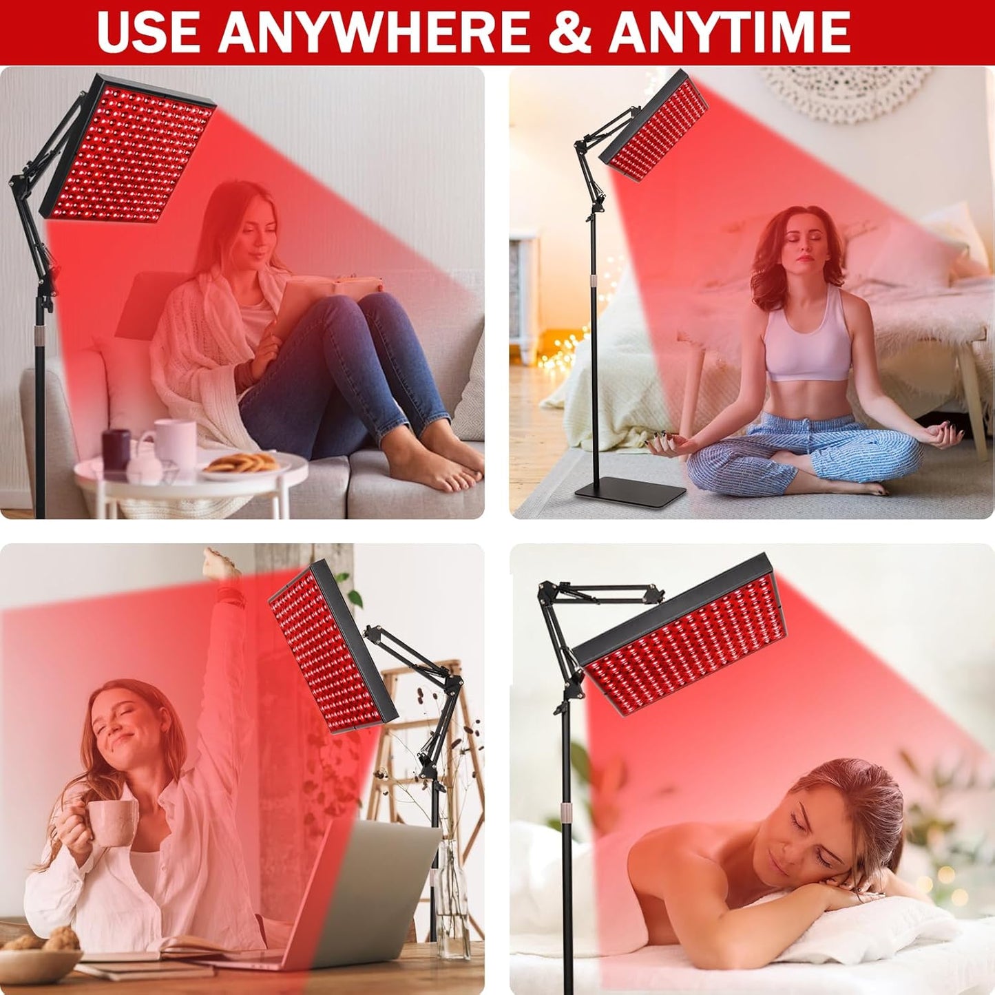 12.2" Squard Red Light Therapy for Face and Body, Adjustable Height Stand, 660Nm Red Light Therapy & 850Nm Infrared Light Therapy Device, Skin