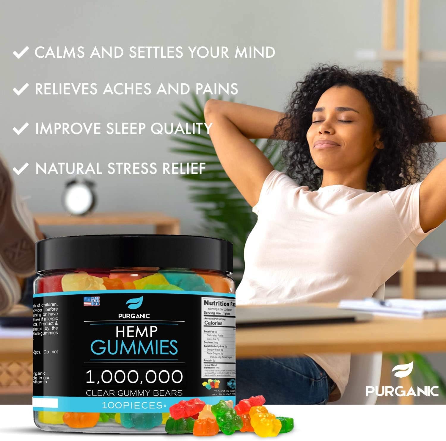 Gummies for Stress & Relaxation – 1,000,000 - Delicious Natural Fruit Flavors - Made in USA – Relaxing Gummies – 100Ct