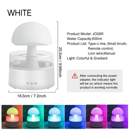 Mushroom Cloud Rain Humidifier Relaxing Raindrop Aromatherapy Machine Ultrasonic Atomization Humidification Colorful Night Light