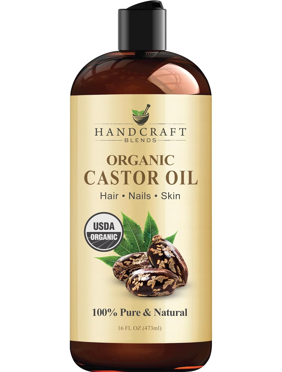 Organic Castor Oil - 16 Fl Oz - 100% Pure and Natural - Premium Grade Oil for Hair Growth, Eyelashes and Eyebrows - Carrier Oil - Hair & Body Oil - Expeller-Pressed