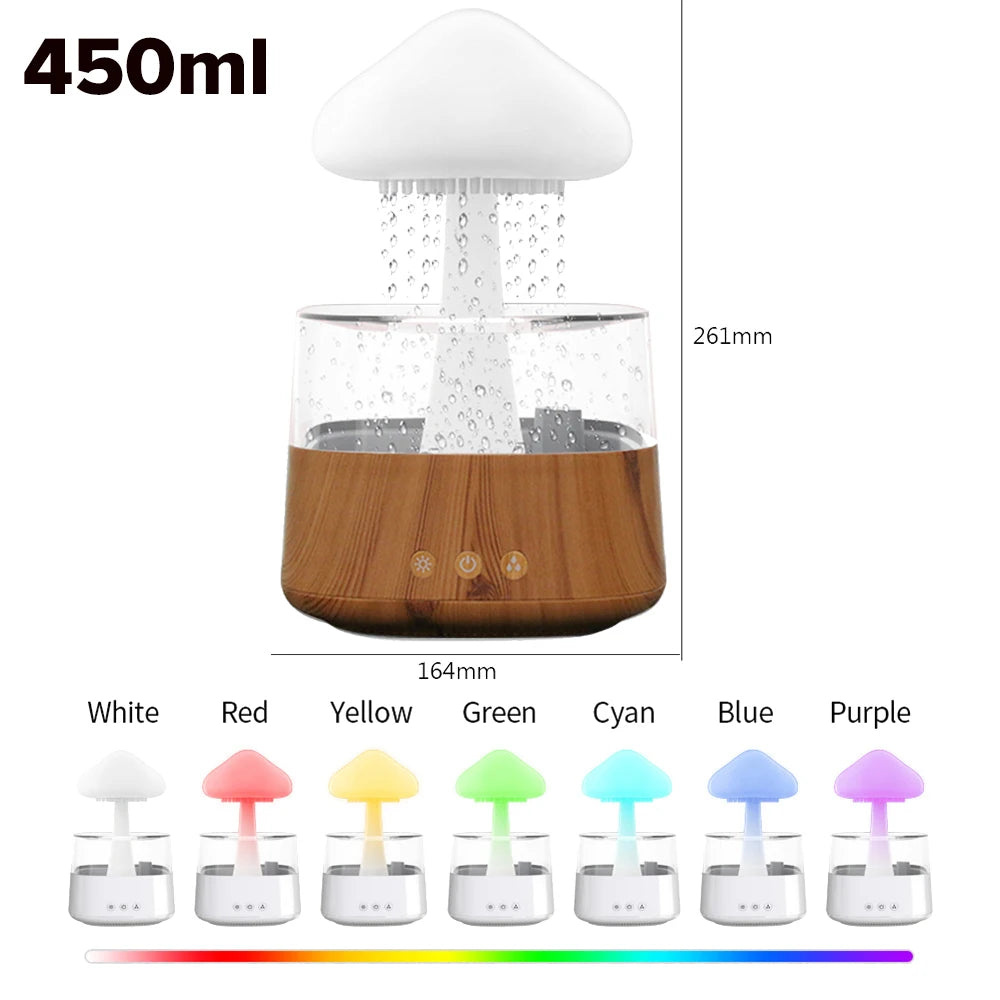 Mushroom Cloud Rain Humidifier Relaxing Raindrop Aromatherapy Machine Ultrasonic Atomization Humidification Colorful Night Light