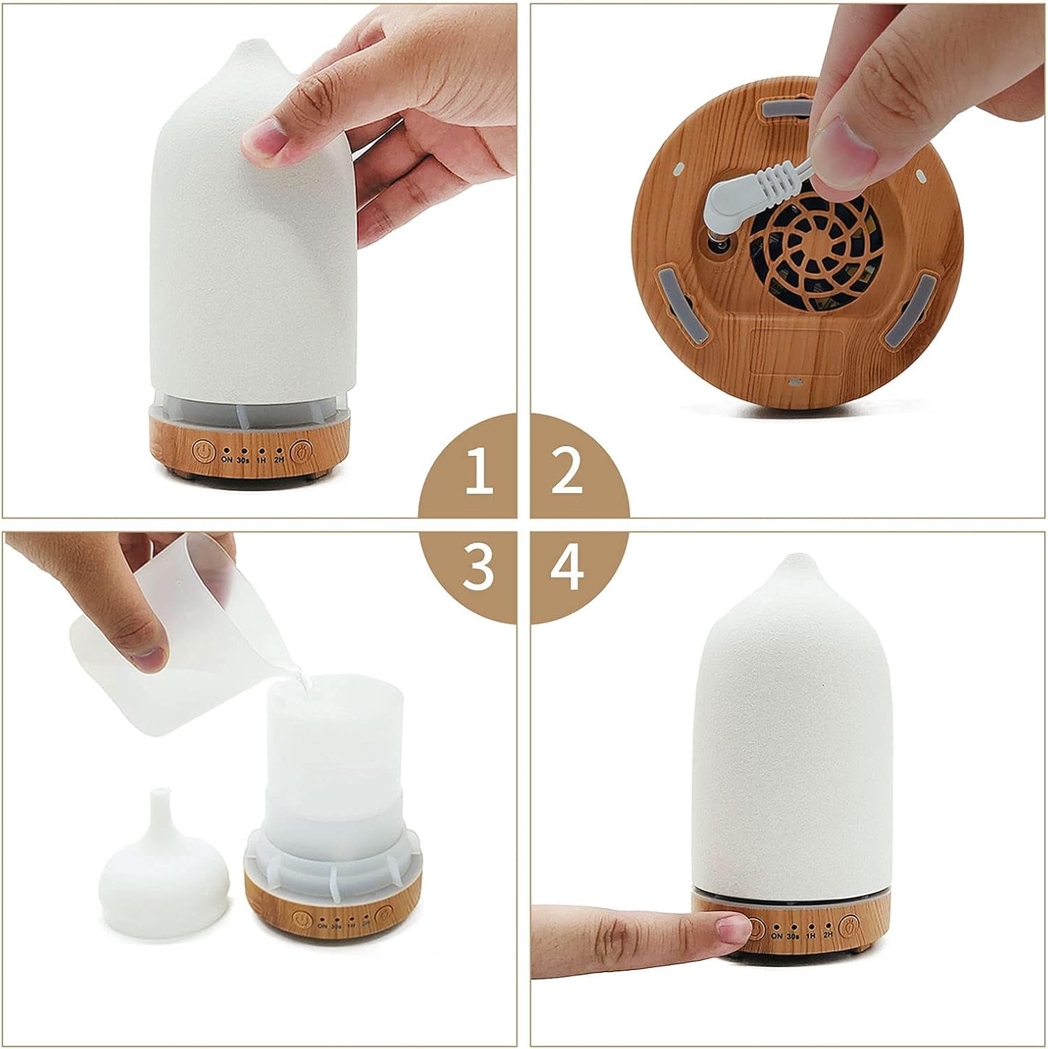 Essential Oil Diffuser Humidifiers,Aromatherapy Diffuser, Ceramic Wood Grain Diffusers for Oils,7-Color Night Light Aroma Home,Office and Trip(100Ml)-White