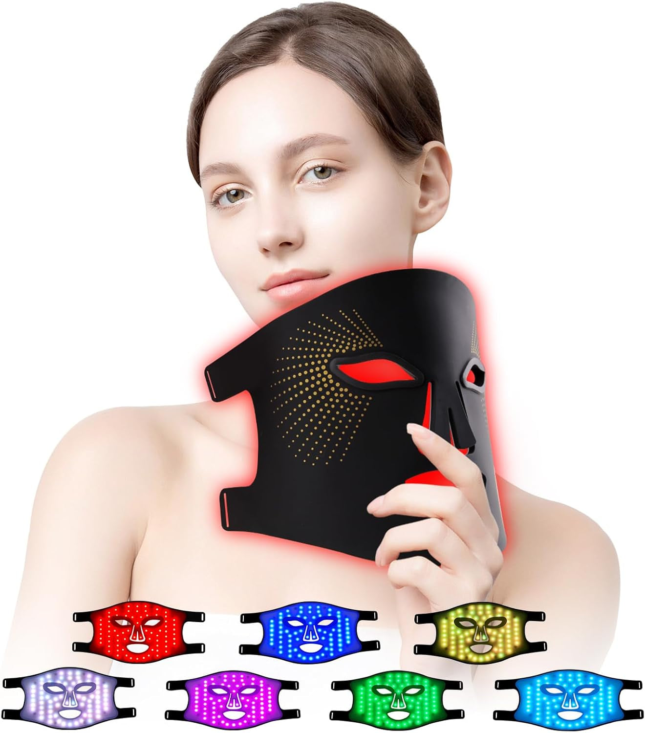 Red Light Therapy for Face, Red Light Therapy Mask, 3 Colors LED Facial Mask for Wrinkle Remove & anti Aging, Skin Care Home Use,Black