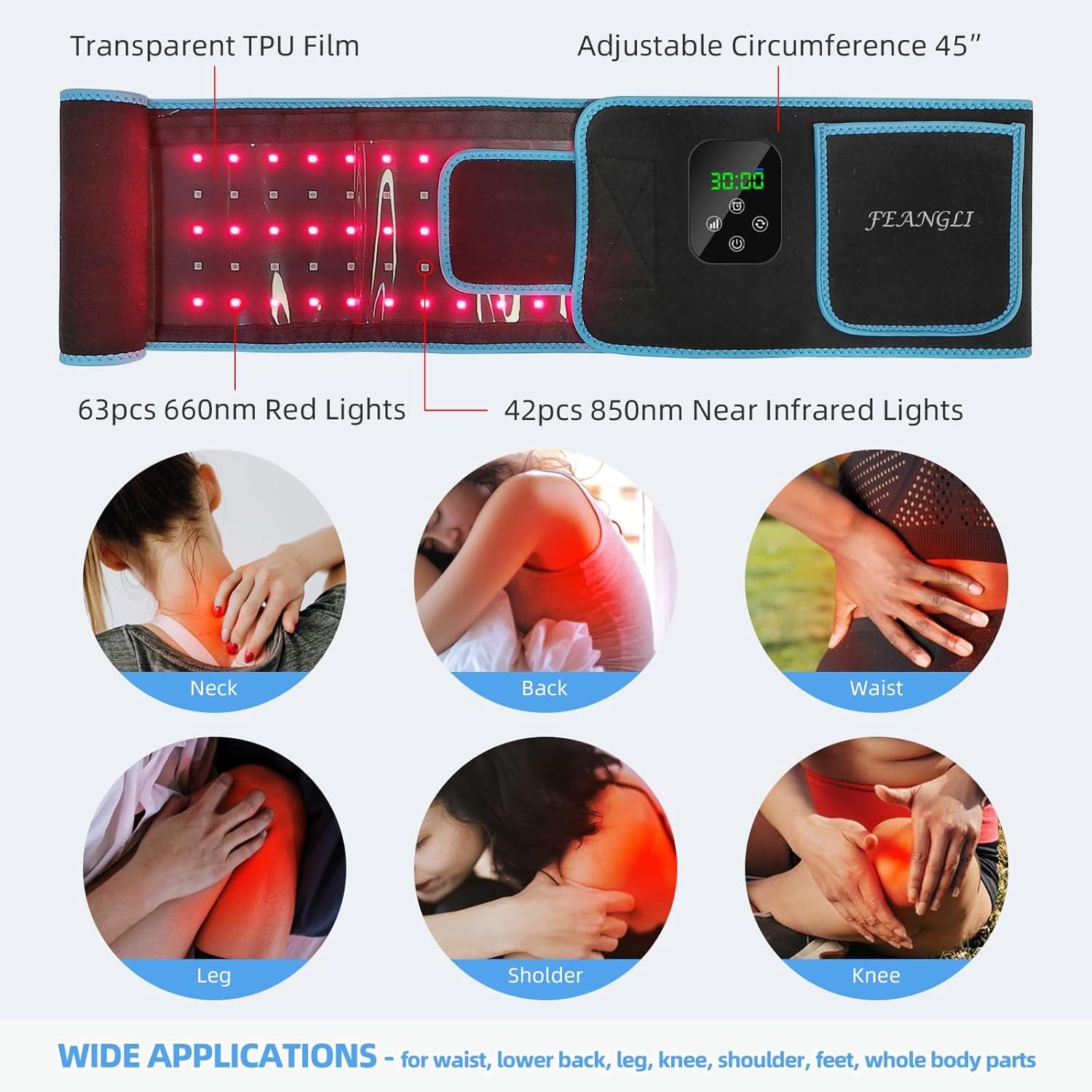 Red Light Therapy, Cordless Red Infrared Light Therapy Belt Rechargeable Wireless for Body Waist Back Knee Joints Pain Relief, Reduce Inflammation, Faster Healing (Upgrade)